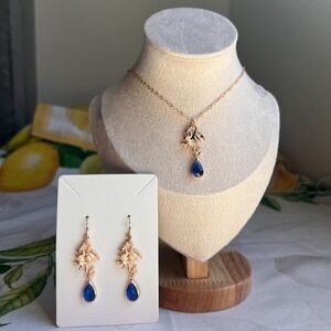 Sapphire Dragon Jewelry Set, Victorian Historical Whimsical Fun Gift Necklace